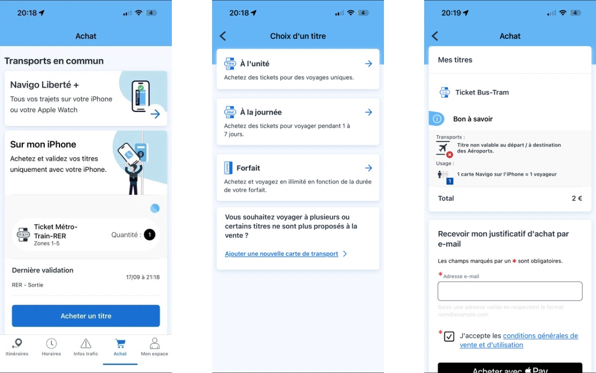 Acheter valider billet transport iPhone