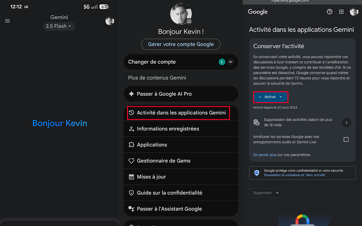 activité gemini smartphone