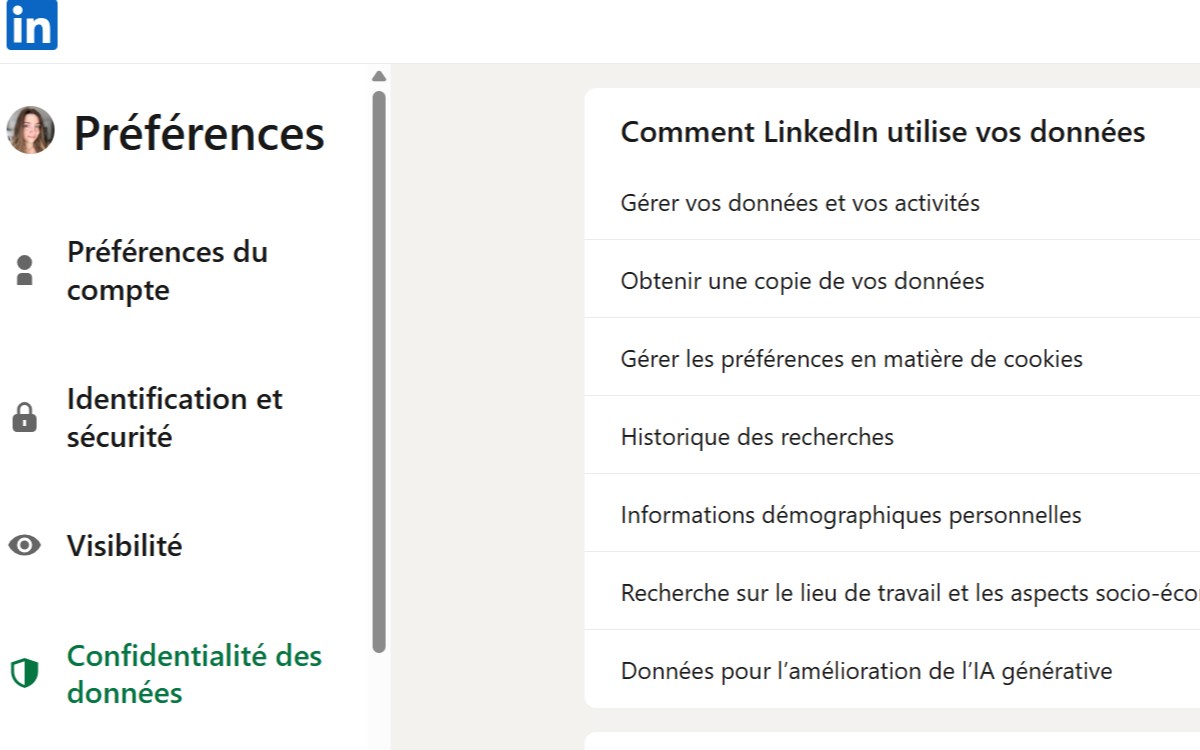 LinkedIN désactiver entraînement IA générative 2