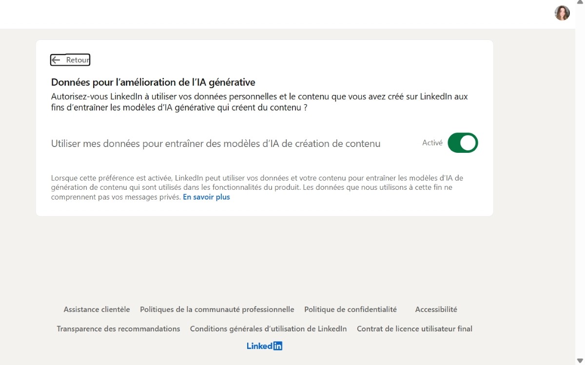 LinkedIN désactiver entraînement IA générative 3