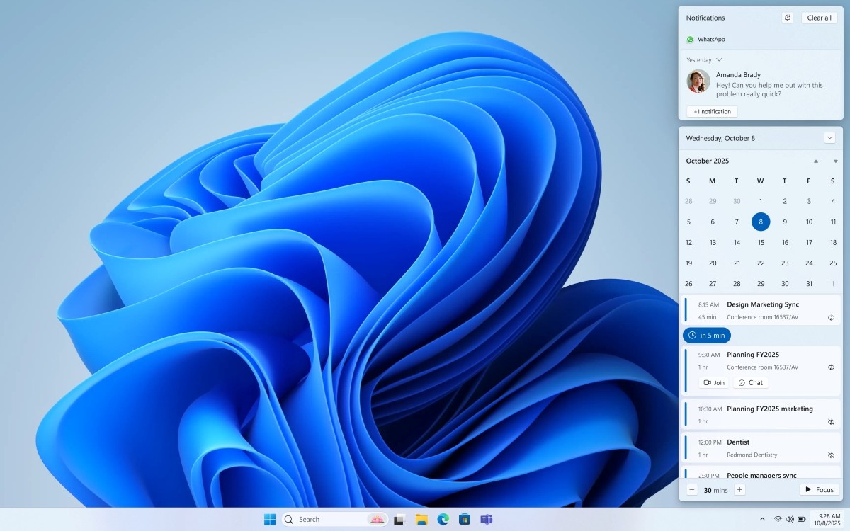 Volet calendrier Windows 11 Microsoft