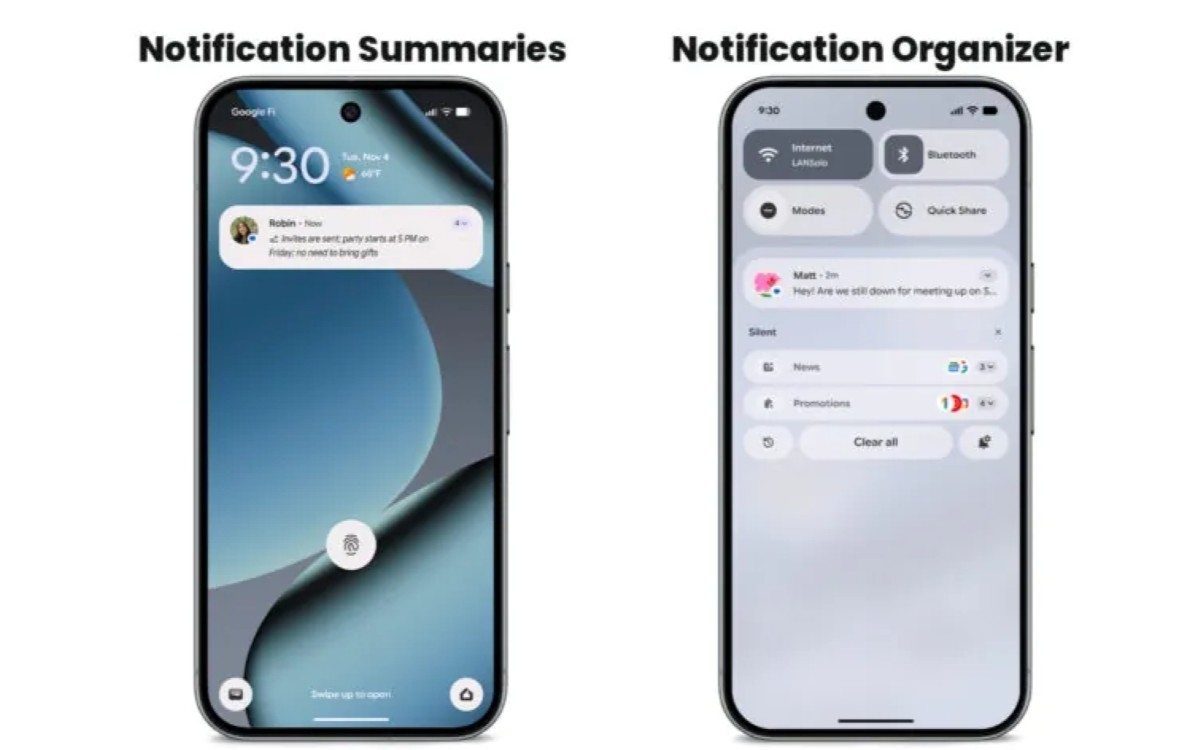 Google Pixel résumés de notifications IA et Organisateur de notifications