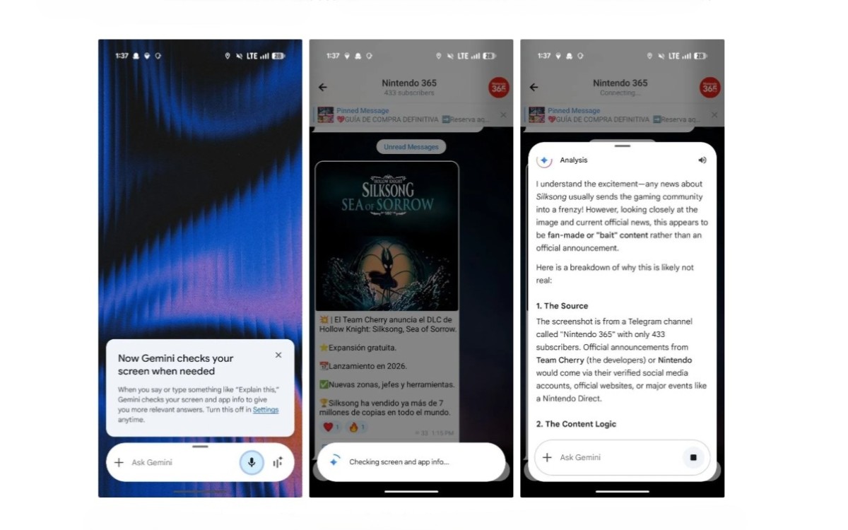 Gemini contexte écran automatique