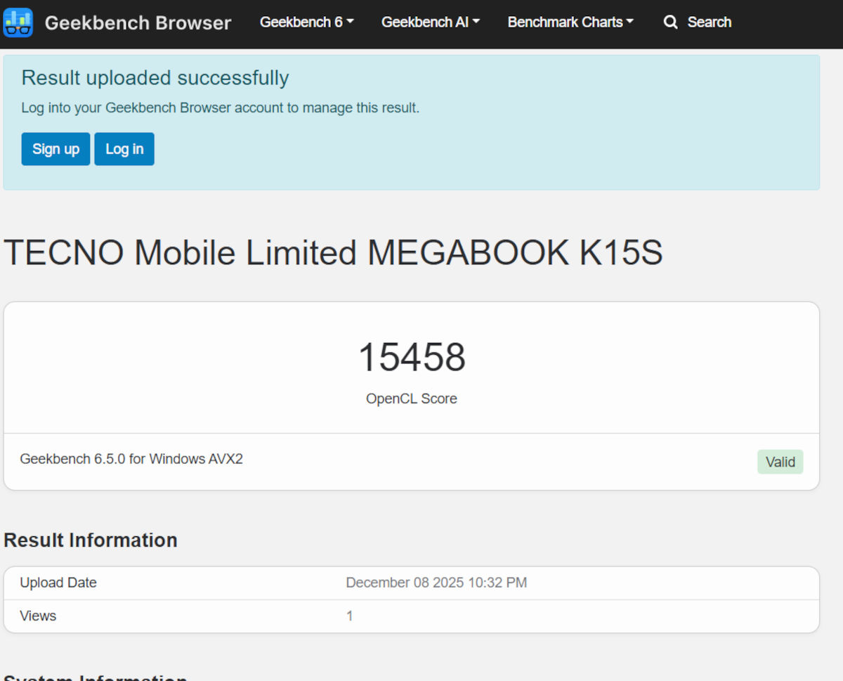 test tecno megabook k15s