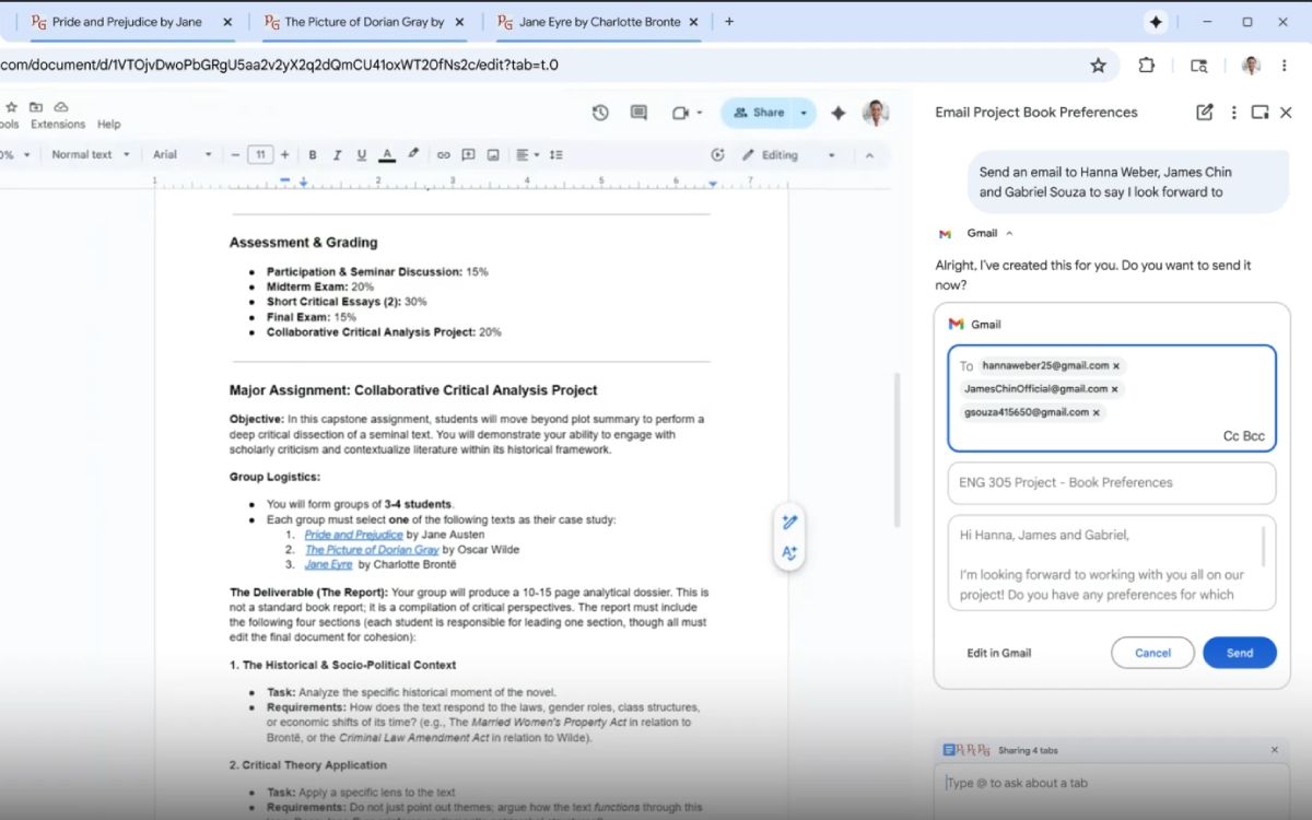 Gemini Chrome applications connectées