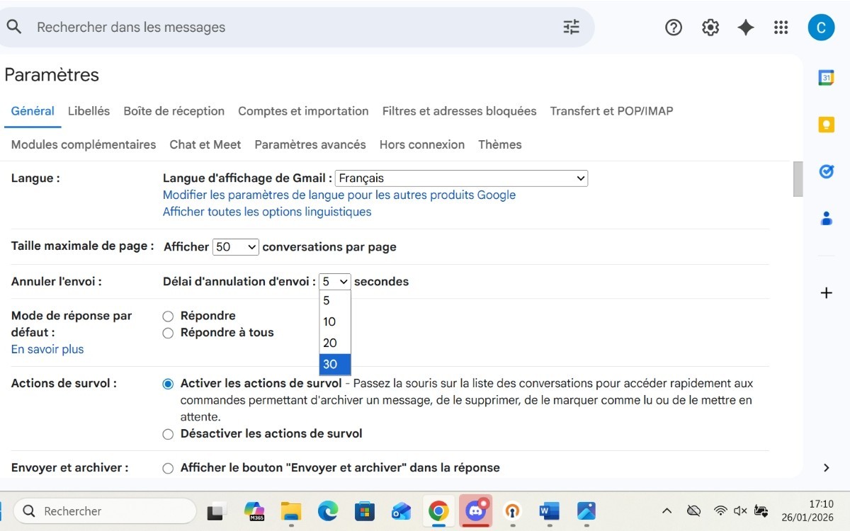 Gmail délai annulation envoi