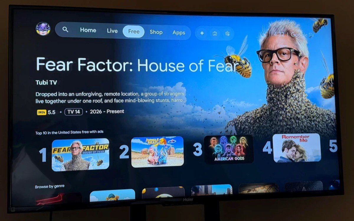 Google TV nouveaux onglets Free et Shop