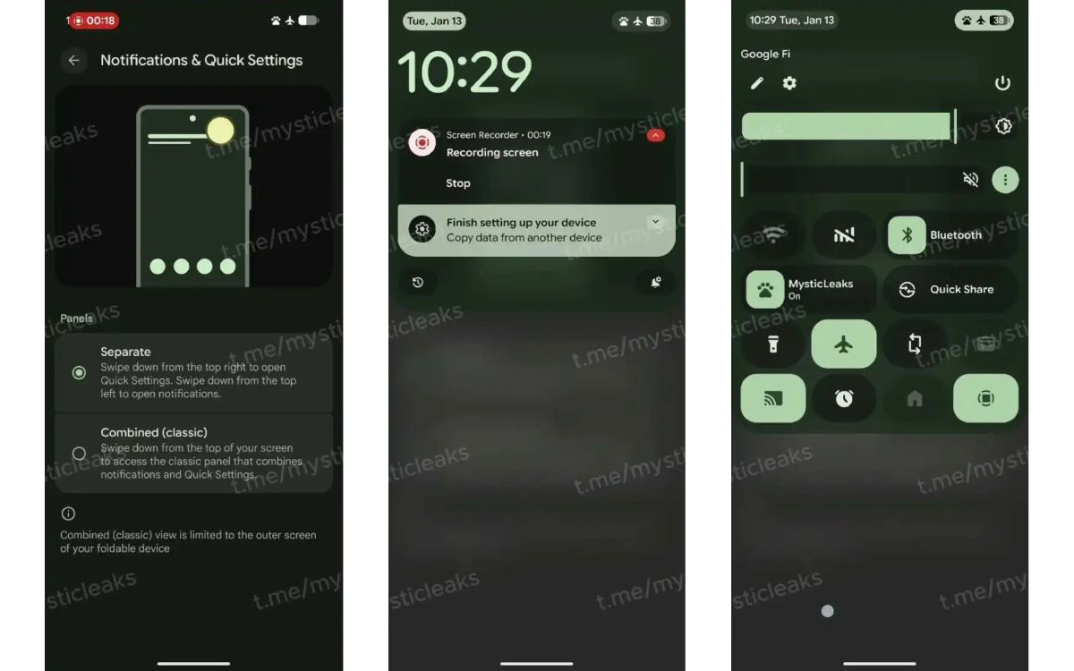 Panneau notifications Android 17