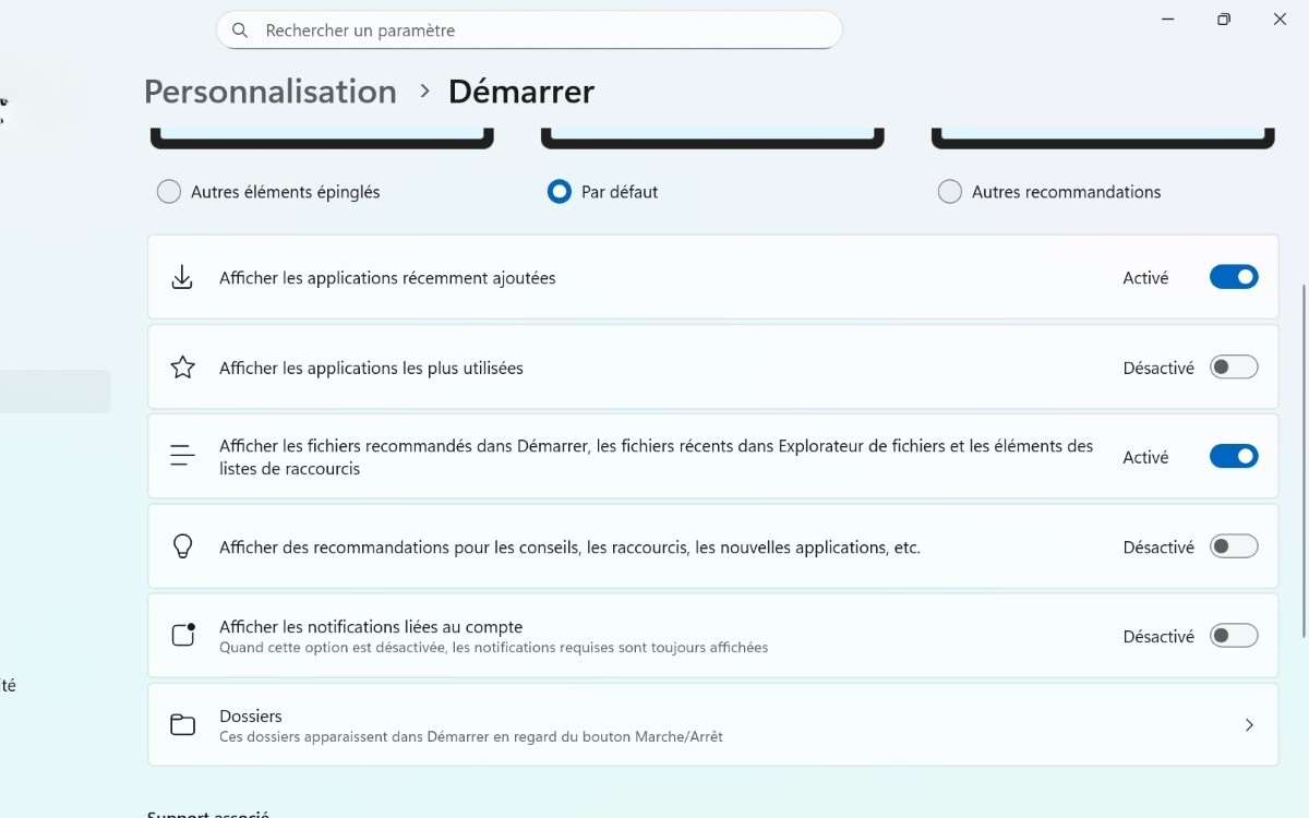 Windows 11 désactiver notifications Démarrer