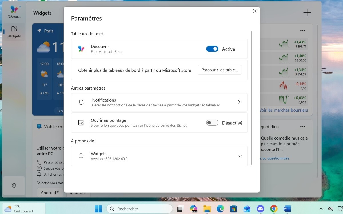 Windows 11 désactiver notifications Widget 1