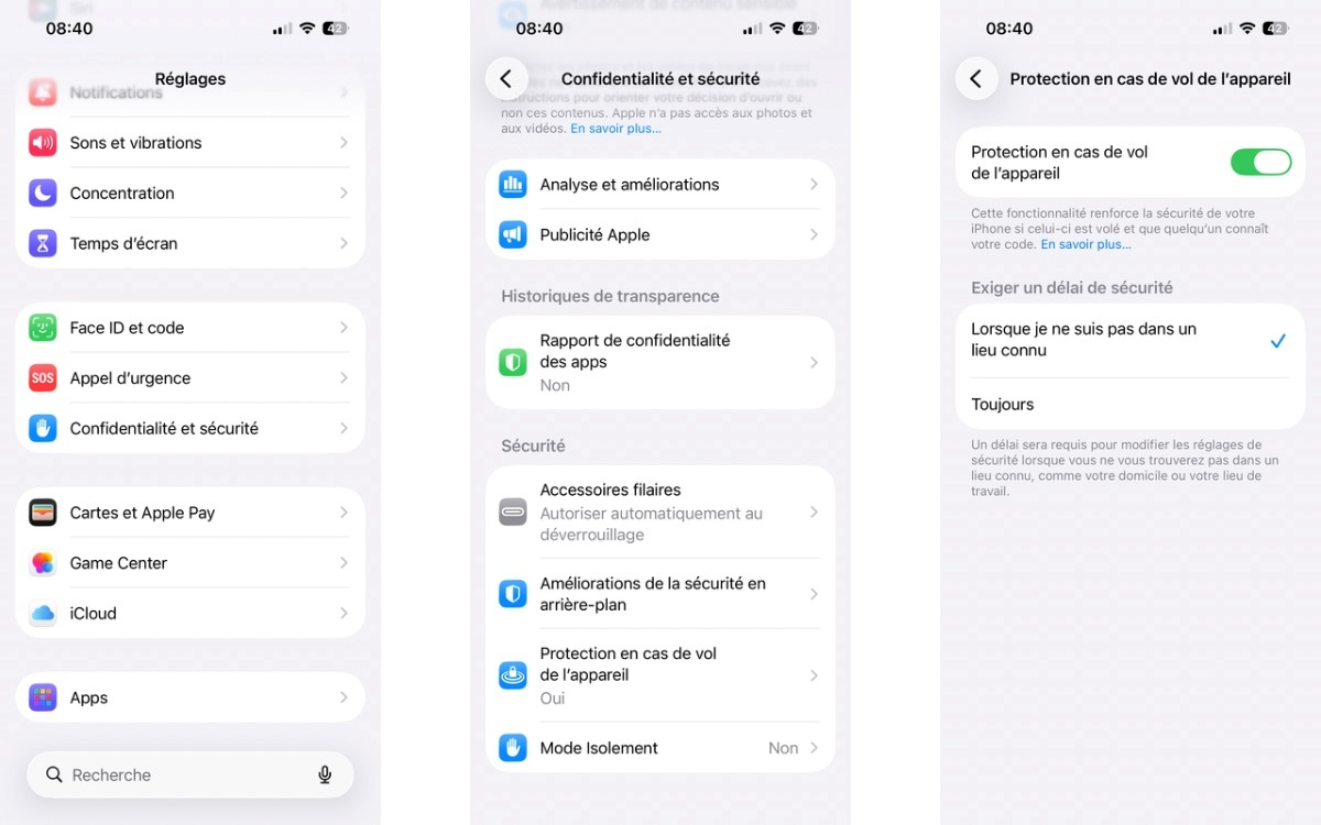 iOS iPhone Protection en cas de vol de l'appareil