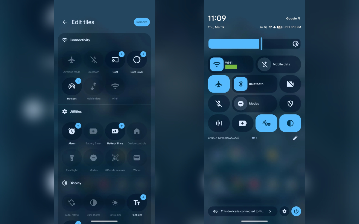 Android Canary raccourci Wi-Fi