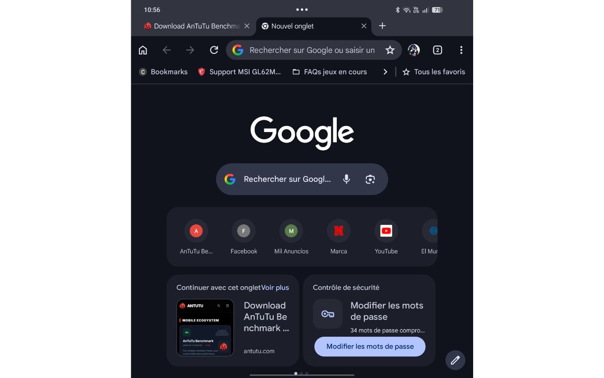 Chrome Android barre des favoris pliant tablette 2