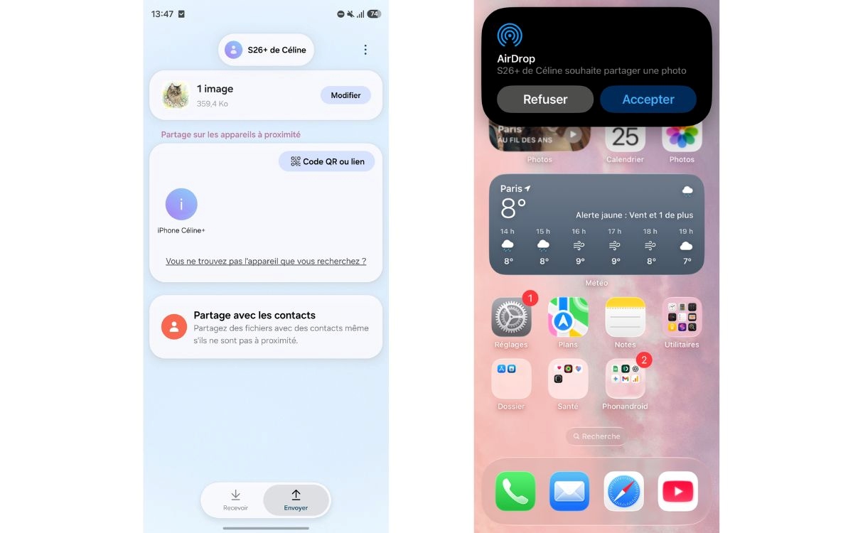 Samsung Galaxy Quick Share compatible AirDrop Apple