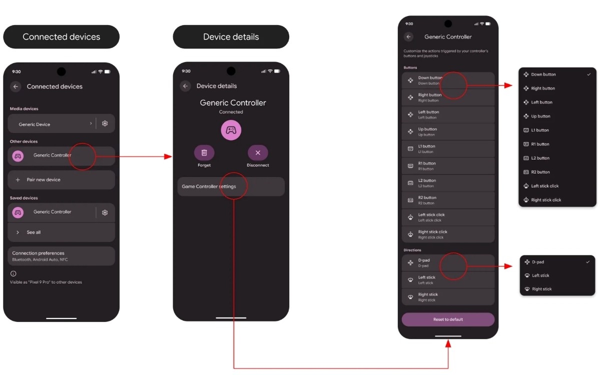 Android 17 réattribution touches manette