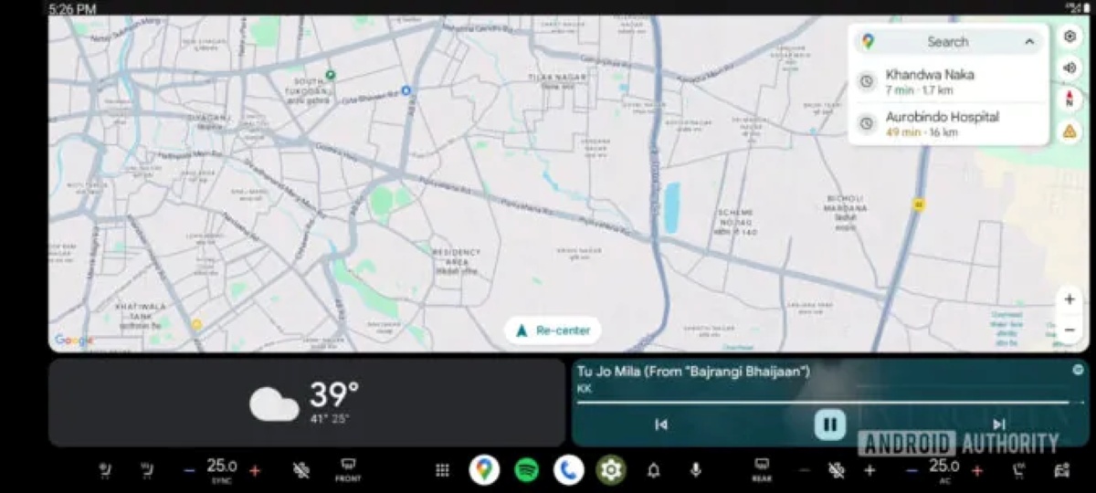Android Auto interface commandes climatisation avant