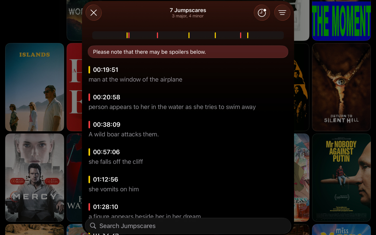 Binge vous dit quand un jump scare a lieu et le décrit