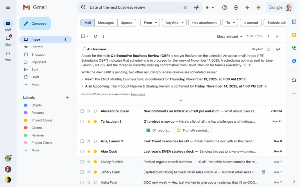 Gmail recherche IA Gemini