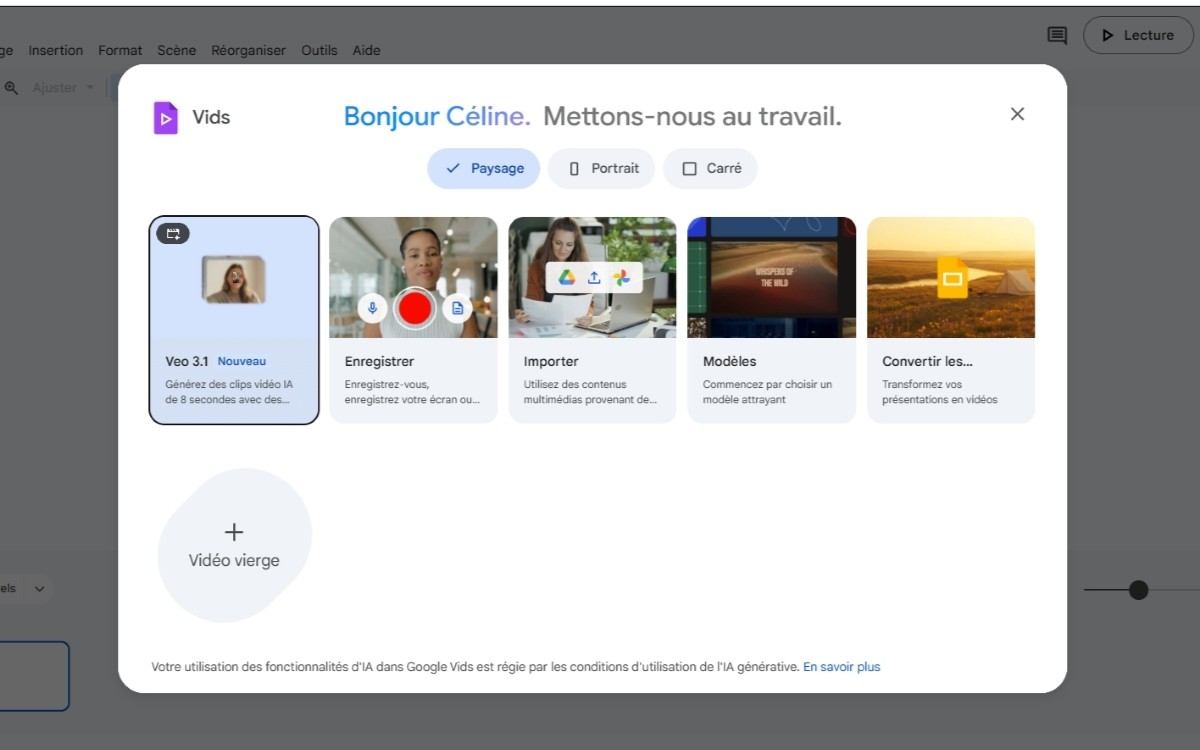 Google Vids mise à jour Veo
