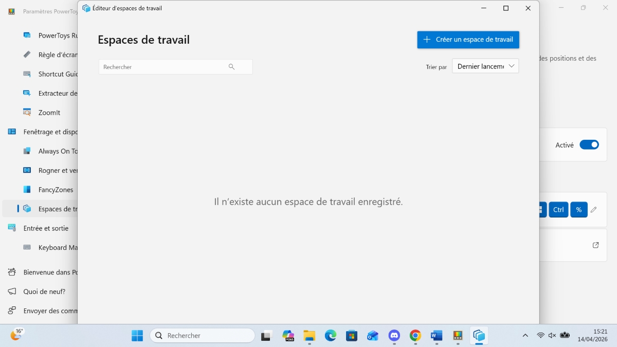 PowerToys Espaces de travail