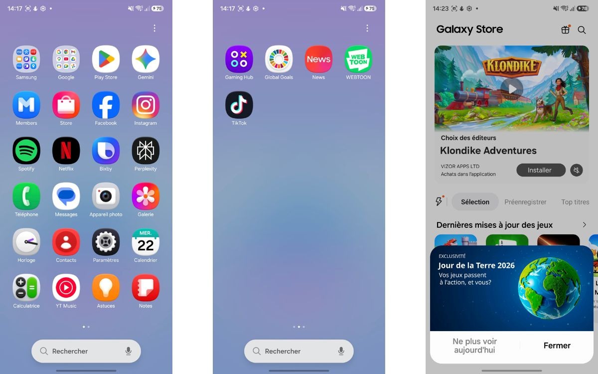 Test Samsung Galaxy A57 interface pub