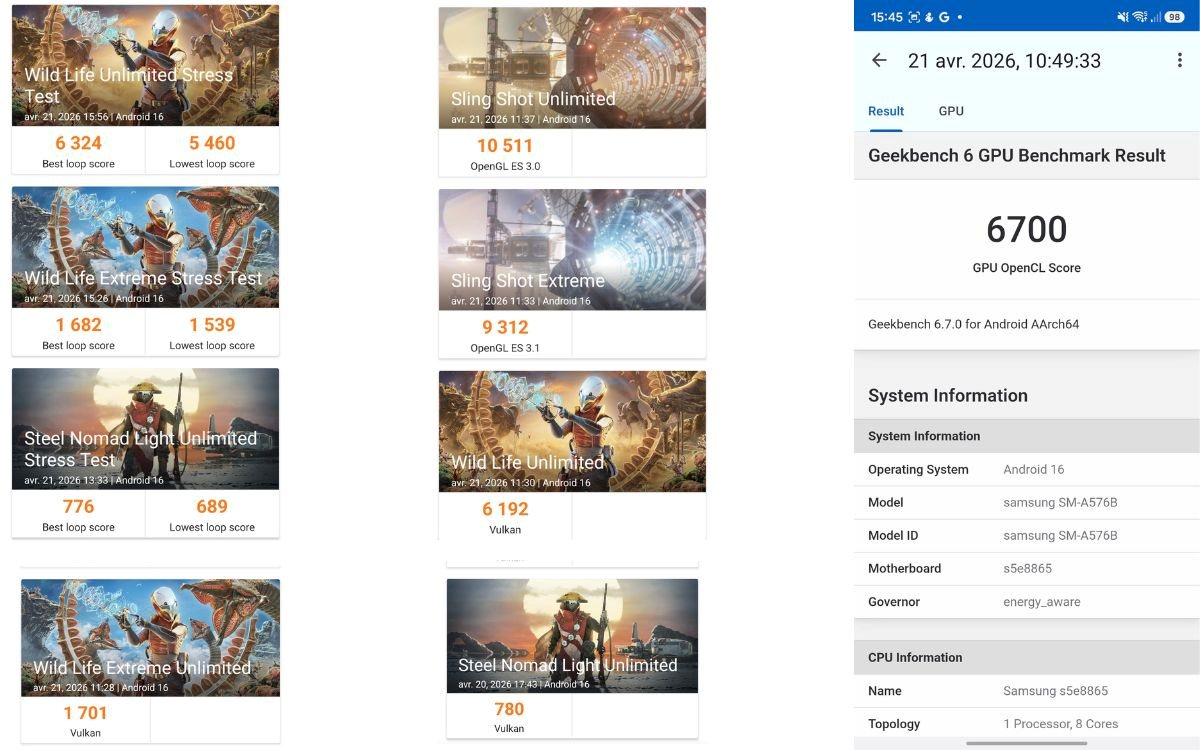 Test Samsung Galaxy A57 performances