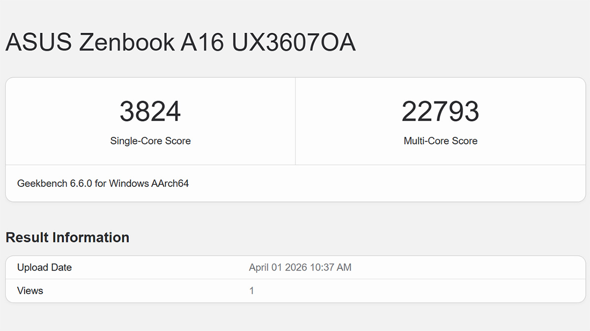 asus zenbook a16 - test geeekbench6