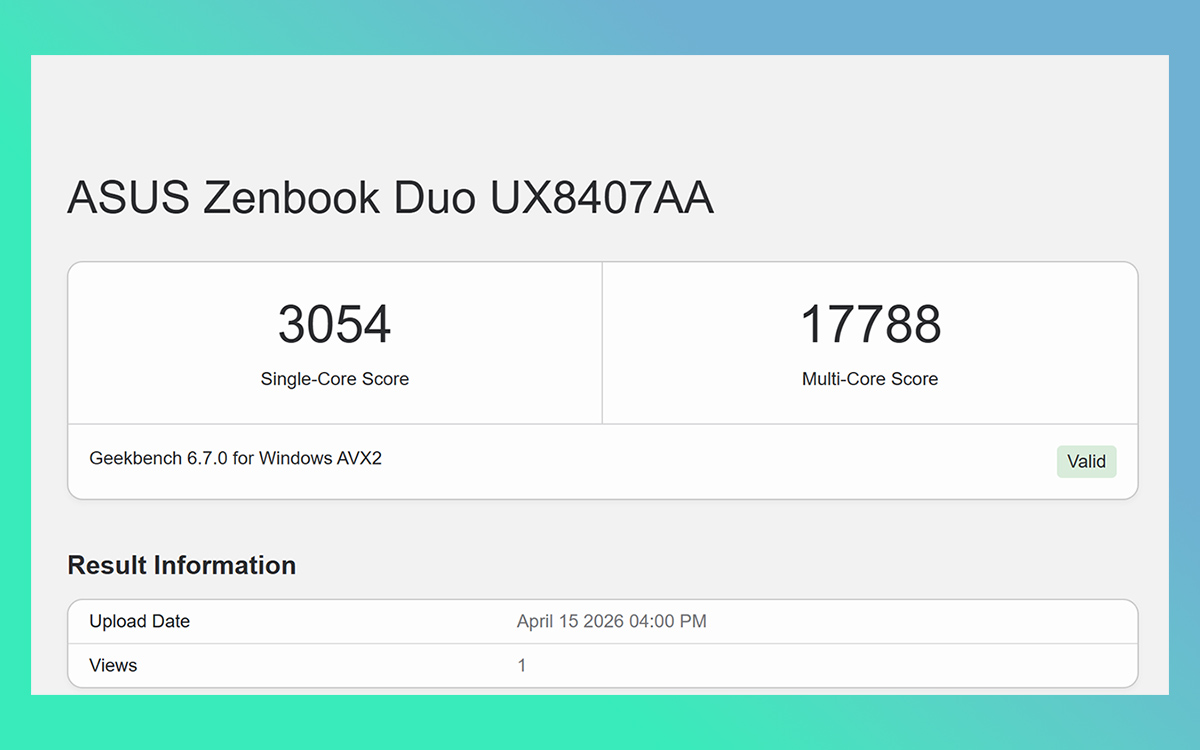 asus zenbook duo test geekbench