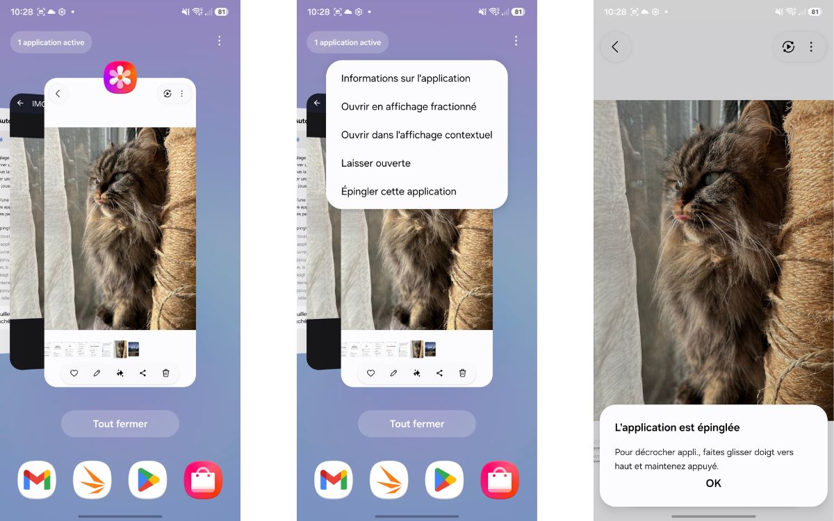 épinglage d'application