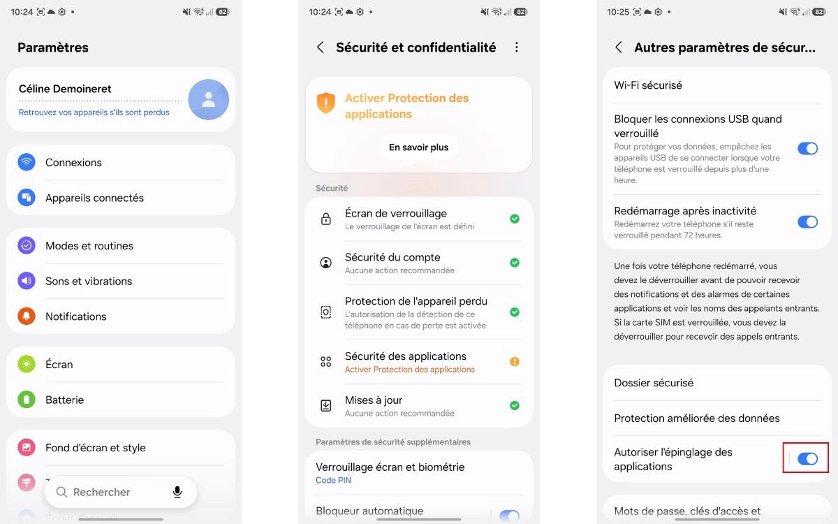 épinglage d'application