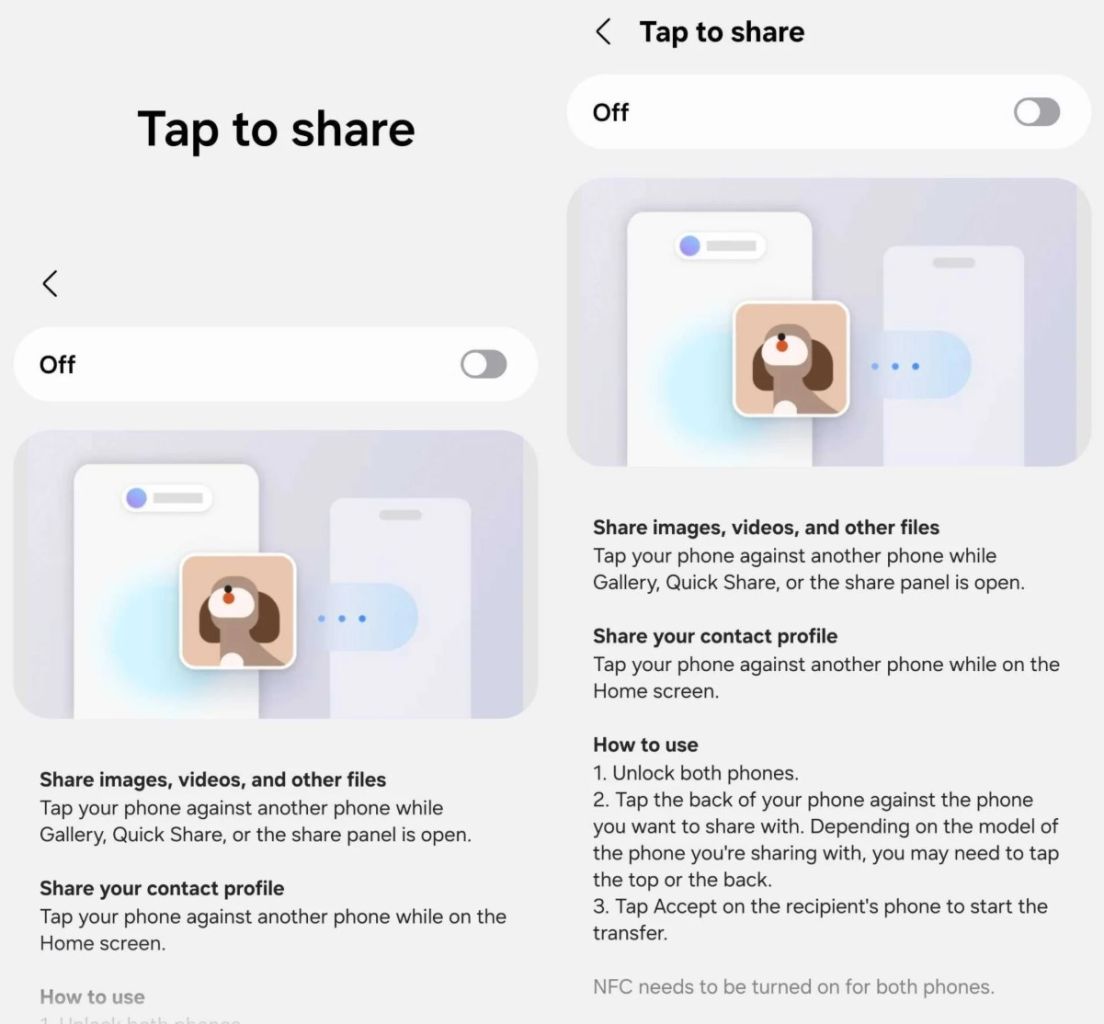one ui 9 tap to share