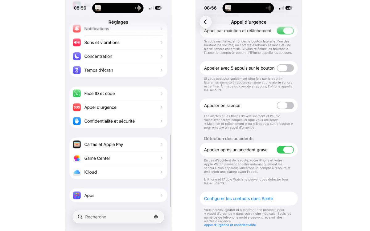Appeler après un accident grave iPhone