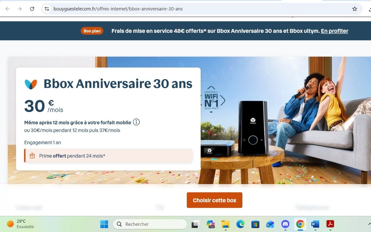 Bouygues Telecom forfait Bbox anniversaire 30 ans