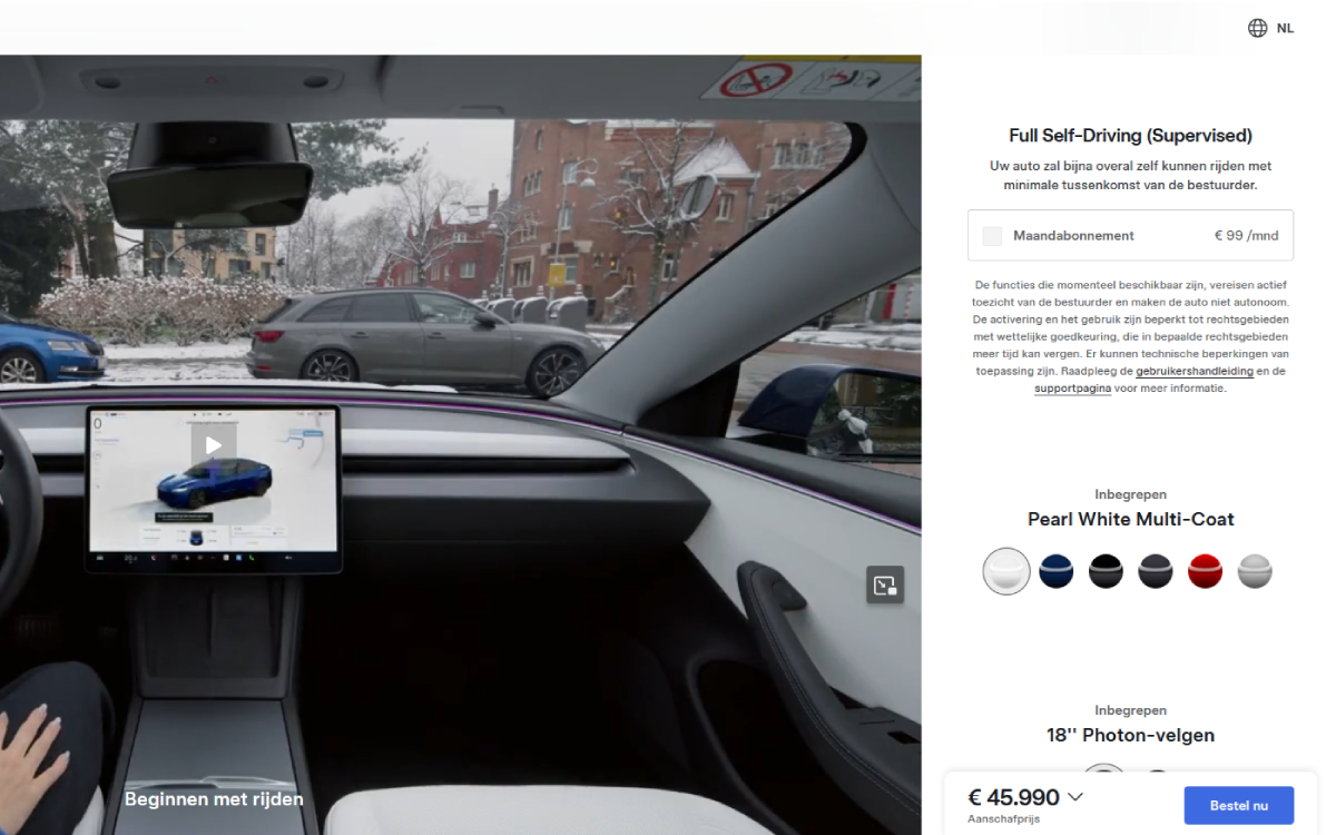 FSD abonnement Tesla Pays-Bas