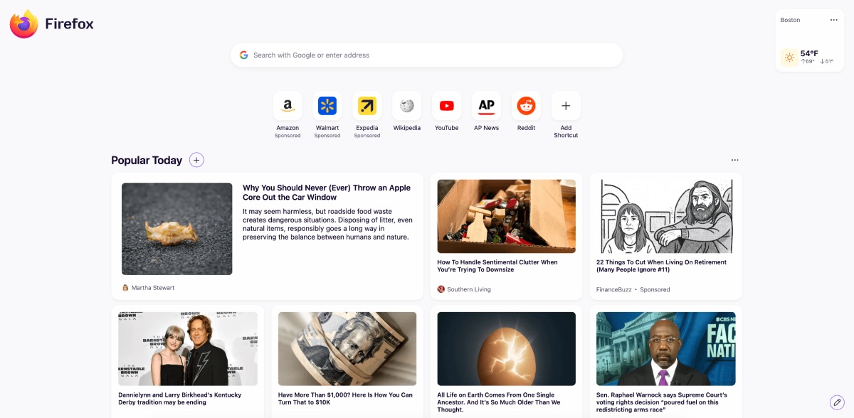 Firefox 151 refonte accueil