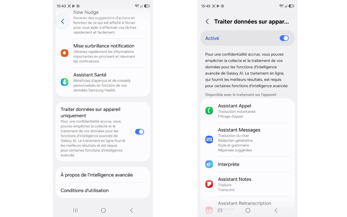 Galaxy AI traitement données local sur appareil uniquement