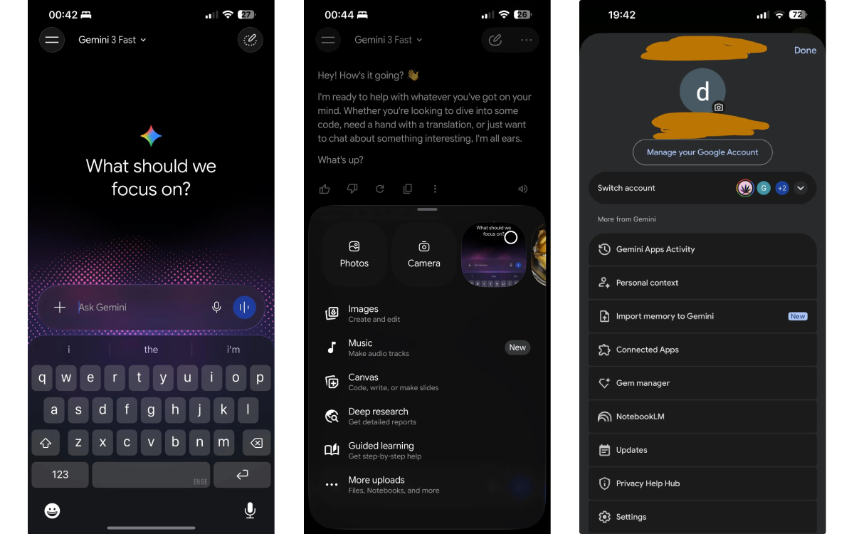 Gemini nouveau design iOS mode sombre