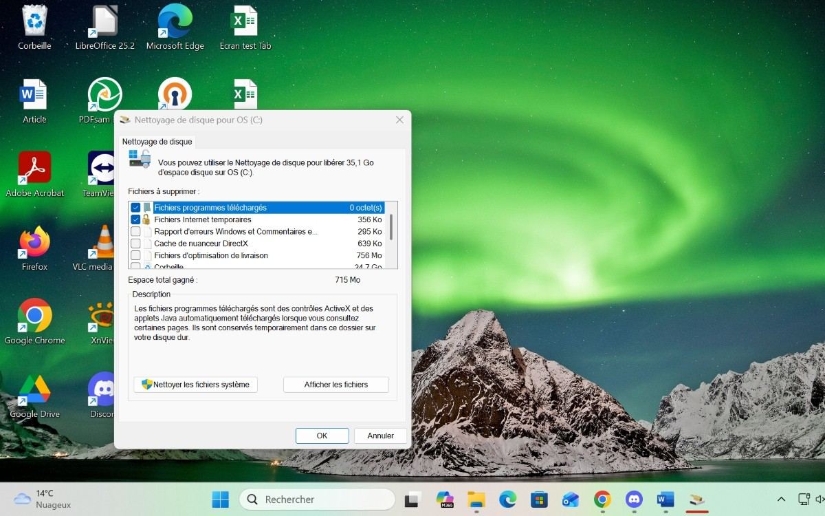 Nettoyage disque PC Windows cleanmgr fichiers système