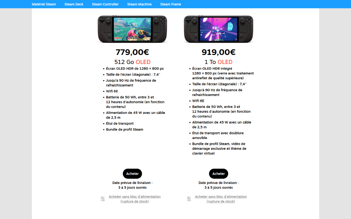 Nouveaux prix Steam Deck OLED