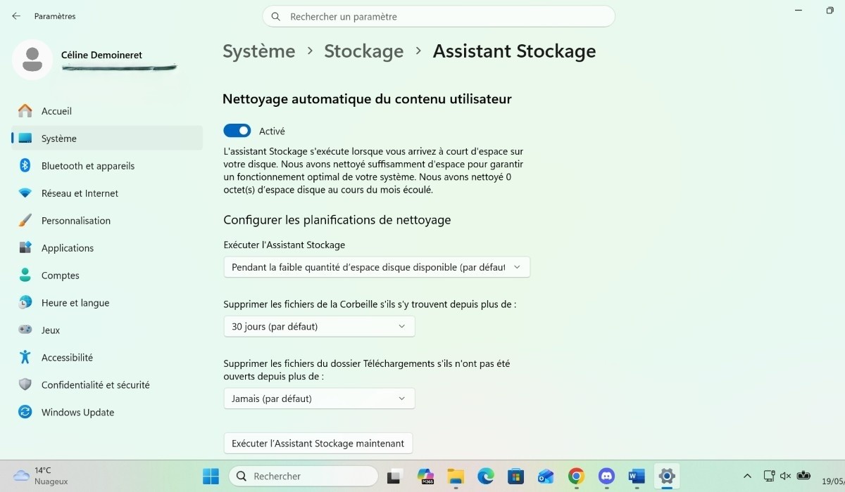 PC Windows Système Assistant Stockage