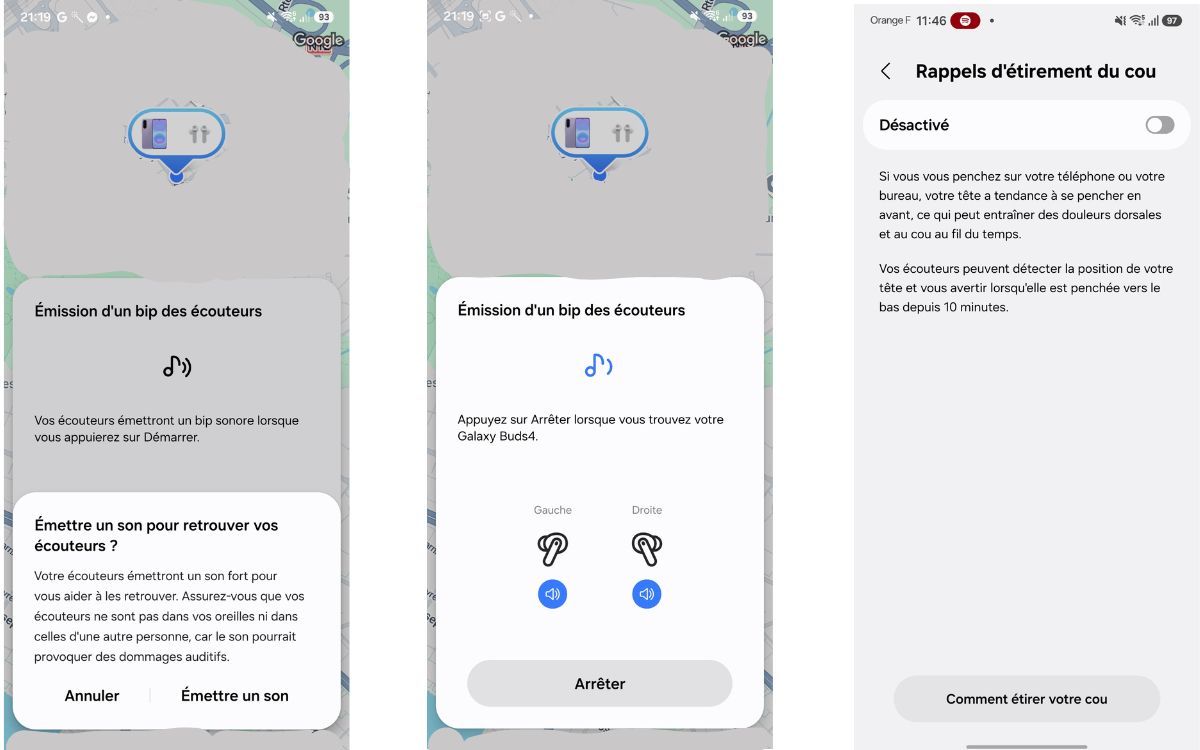 Test Samsung Galaxy Buds 4 fonctions Localiser et étirement