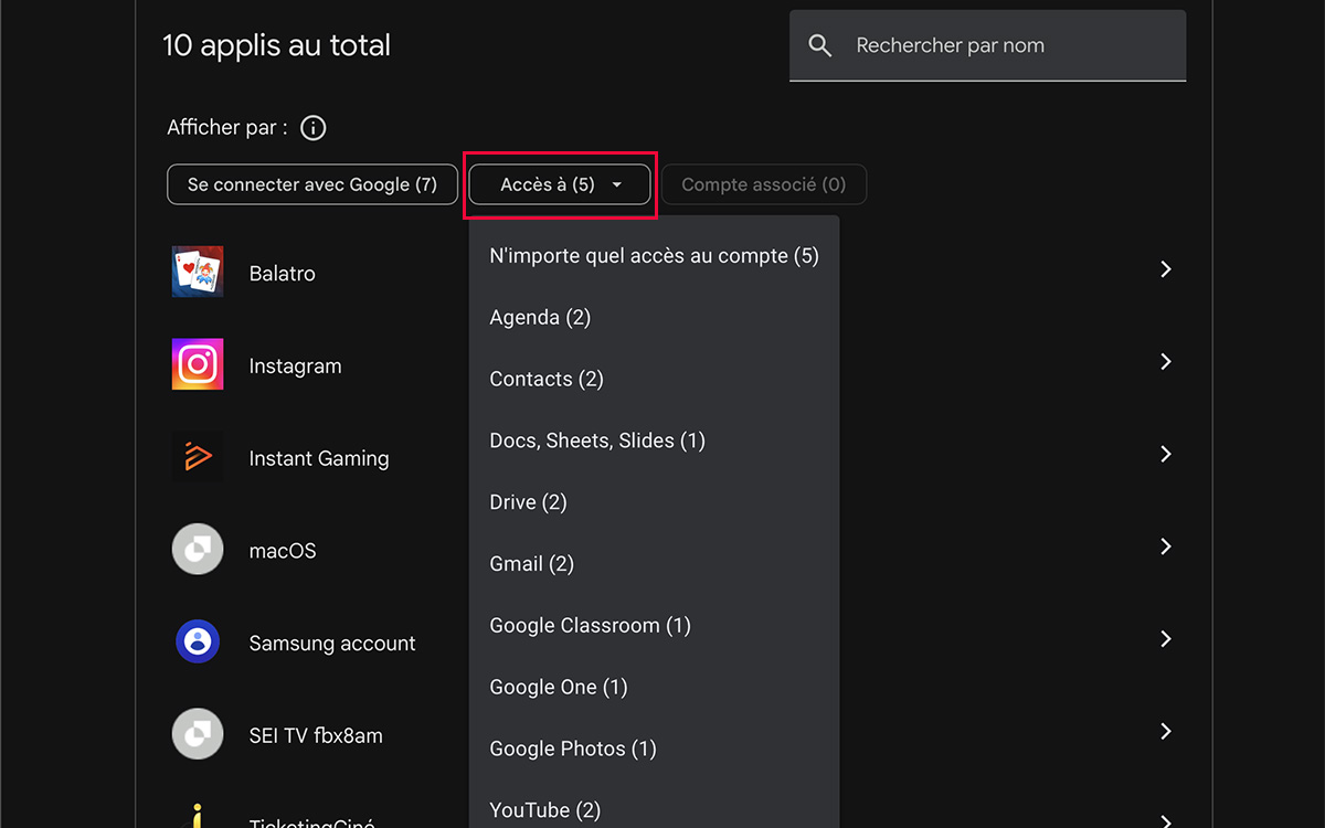 Tuto compte Google accès applis