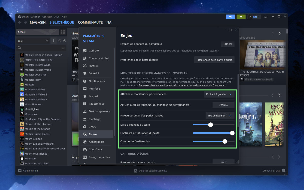 steam moniteur performances