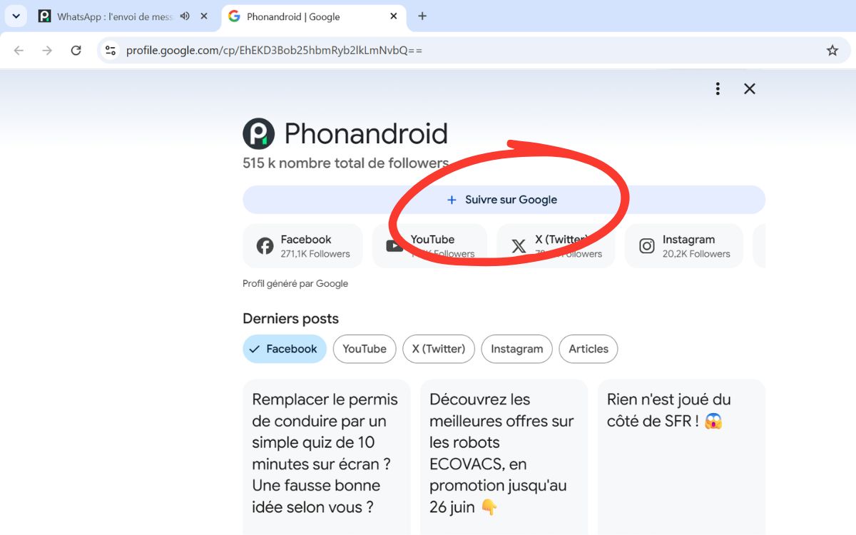 Phonandroid nouveau bouton suivre sur Google