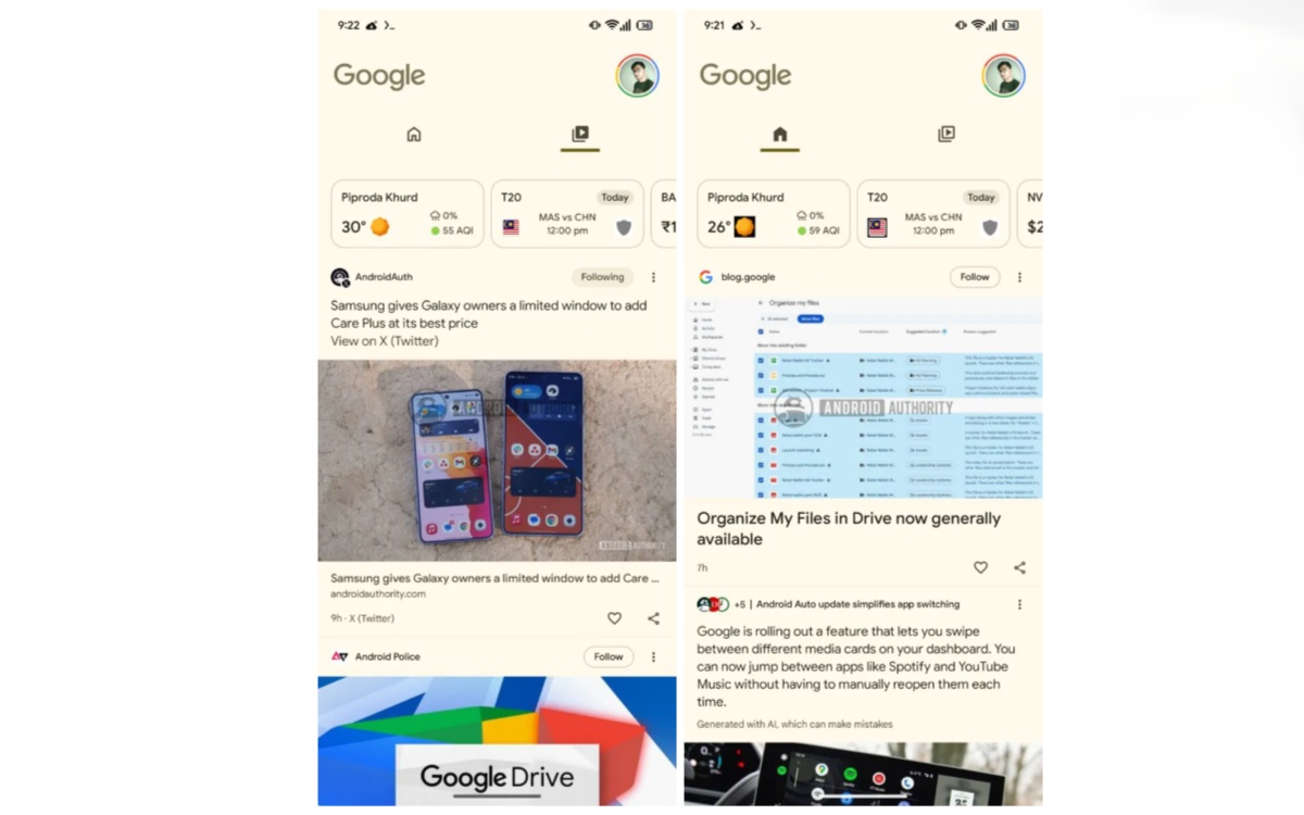 Google Discover onglet vidéo