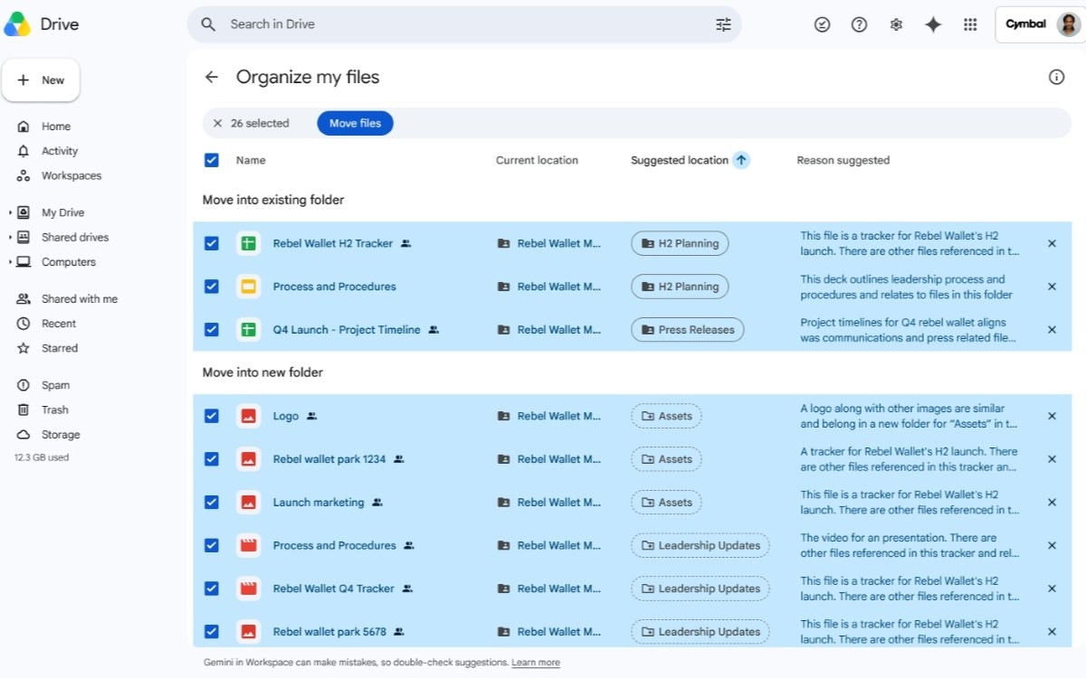 Google Drive Organiser les fichiers Gemini déploiement