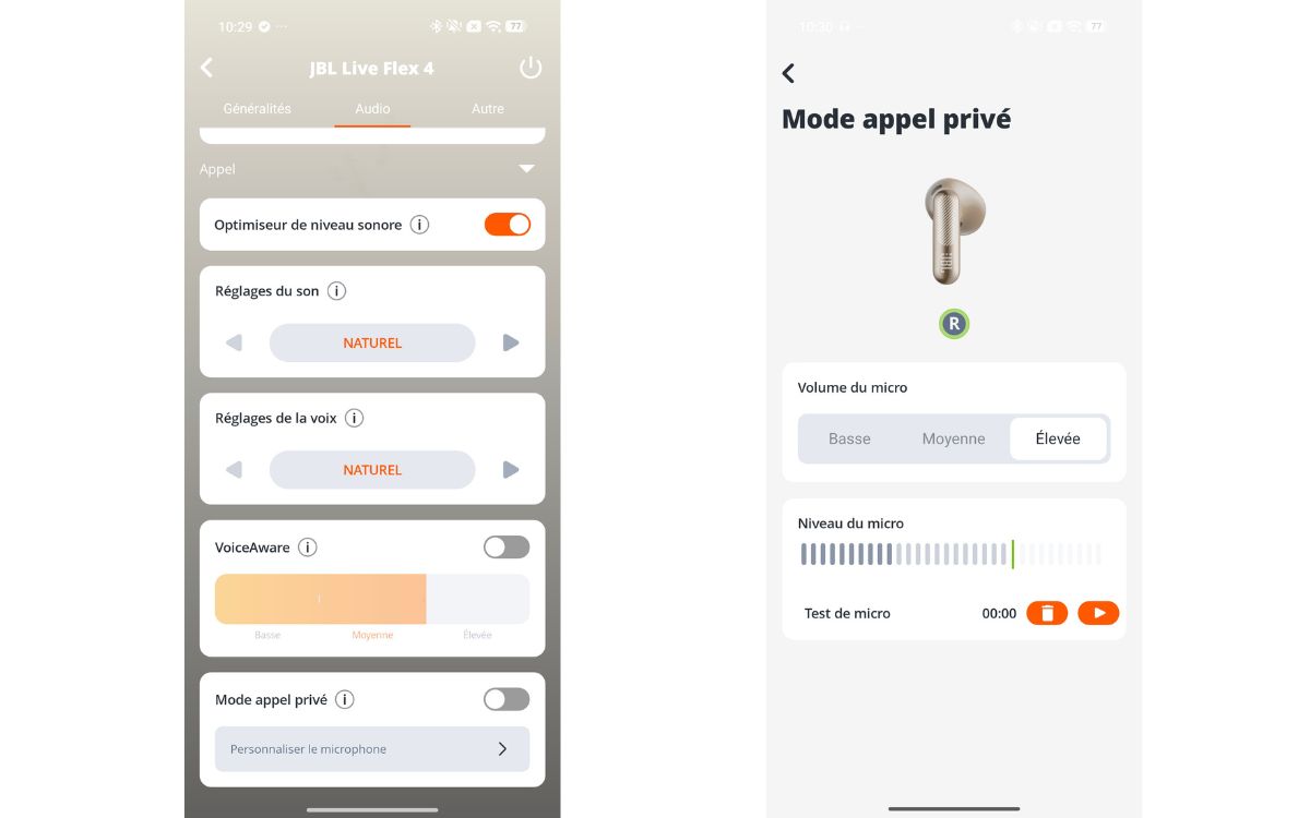 Test JBL Live Flex 4 application JBL Headphones appels