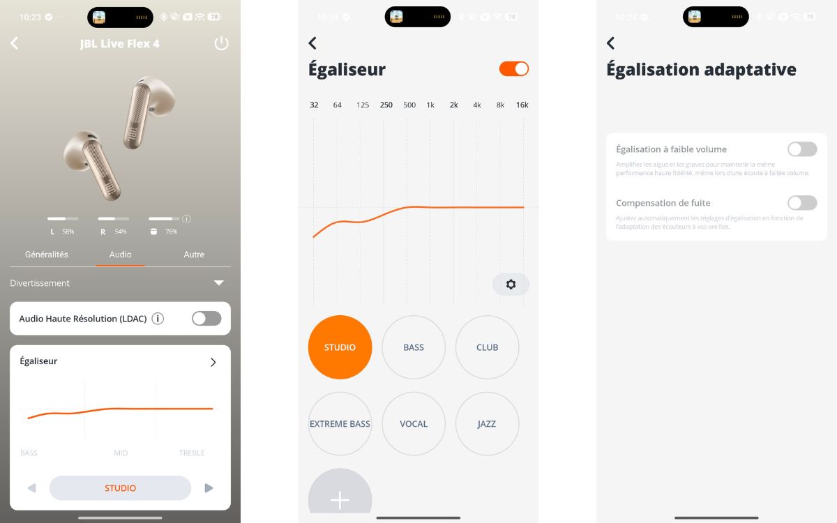 Test JBL Live Flex 4 application JBL Headphones égaliseur