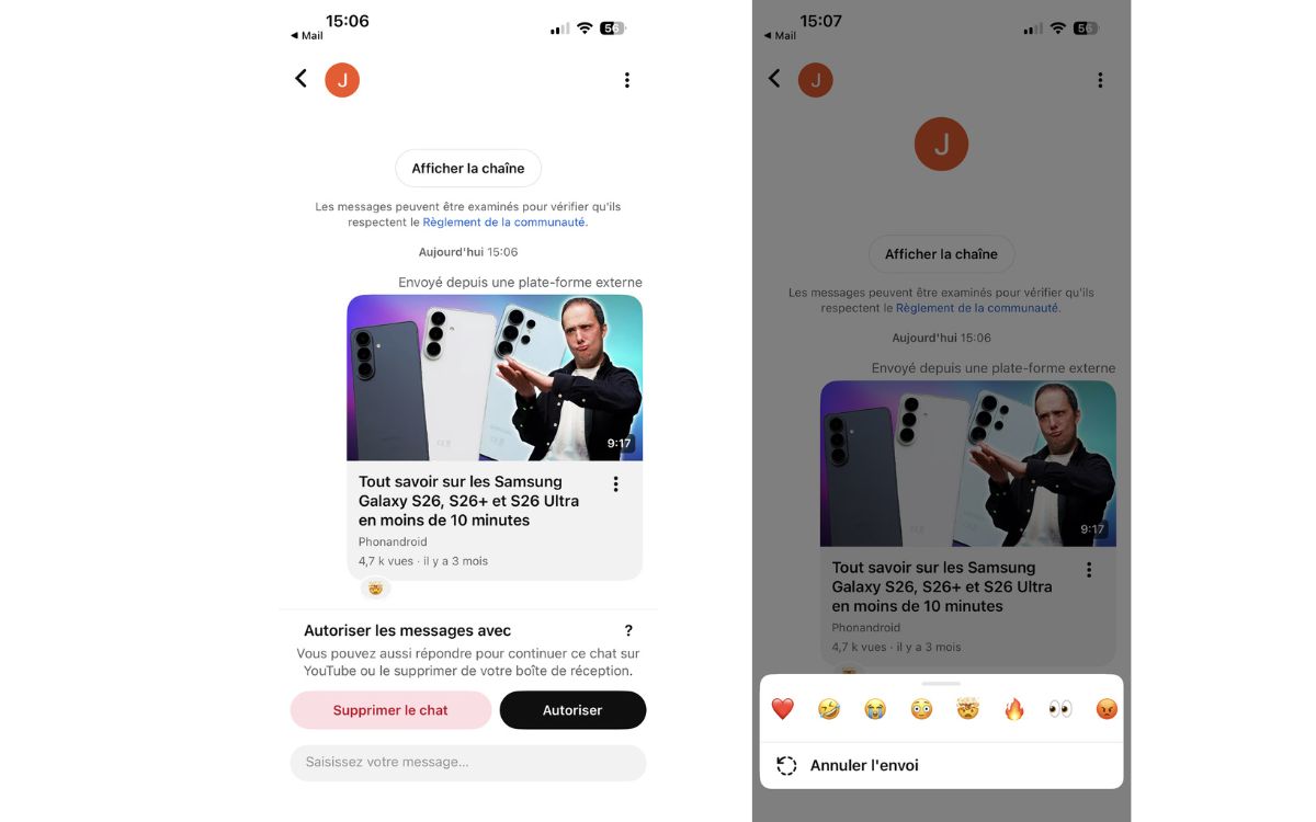 YouTube messagerie directe chat partage vidéo Short 4