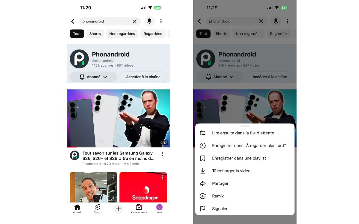 YouTube messagerie directe chat partage vidéo Short